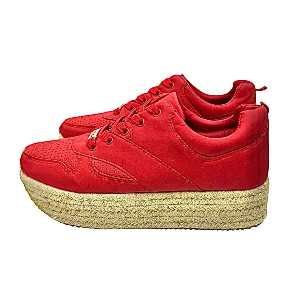 Menina Womens Roma 4 Lace Up Low Top Solid Platform Cork Size 9 Wedge Shoes
